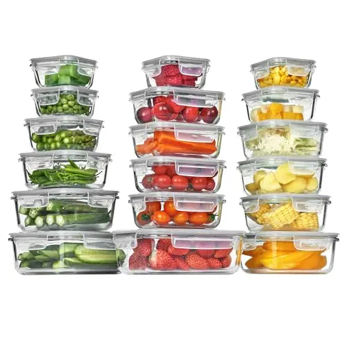 18-Pack Glass Food Storage Containers with Airtight Lids – Stackable Meal Prep Set, Microwave/Oven/Freezer Safe, Leakproof Kitchen Storage for Lunch & Food Organization