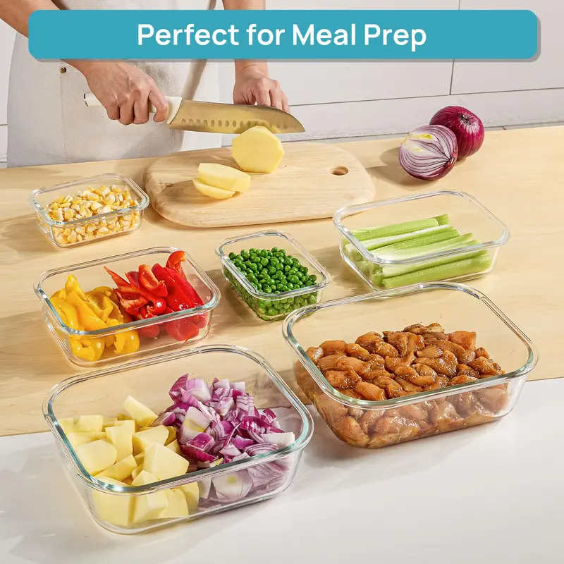 18-Pack Glass Food Storage Containers with Airtight Lids – Stackable Meal Prep Set, Microwave/Oven/Freezer Safe, Leakproof Kitchen Storage for Lunch & Food Organization