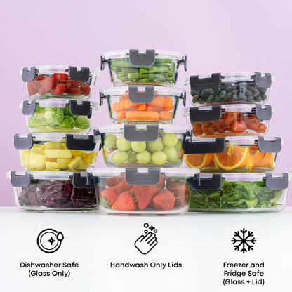 12 Glass Storage Containers with Leak proofLids Set