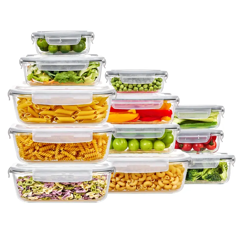 18-Pack Glass Food Storage Containers with Airtight Lids – Stackable Meal Prep Set, Microwave/Oven/Freezer Safe, Leakproof Kitchen Storage for Lunch & Food Organization