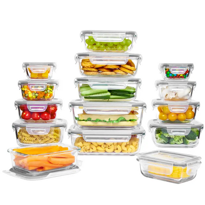 18-Pack Glass Food Storage Containers with Airtight Lids – Stackable Meal Prep Set, Microwave/Oven/Freezer Safe, Leakproof Kitchen Storage for Lunch & Food Organization