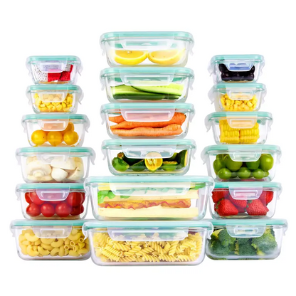 18-Pack Glass Food Storage Containers with Airtight Lids – Stackable Meal Prep Set, Microwave/Oven/Freezer Safe, Leakproof Kitchen Storage for Lunch & Food Organization