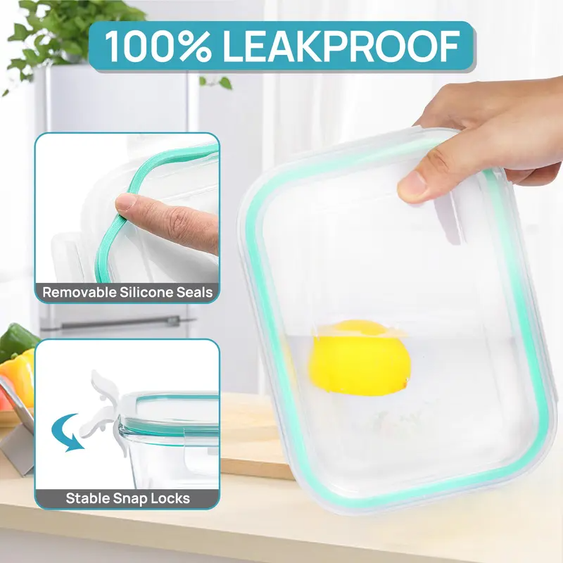 18-Pack Glass Food Storage Containers with Airtight Lids – Stackable Meal Prep Set, Microwave/Oven/Freezer Safe, Leakproof Kitchen Storage for Lunch & Food Organization