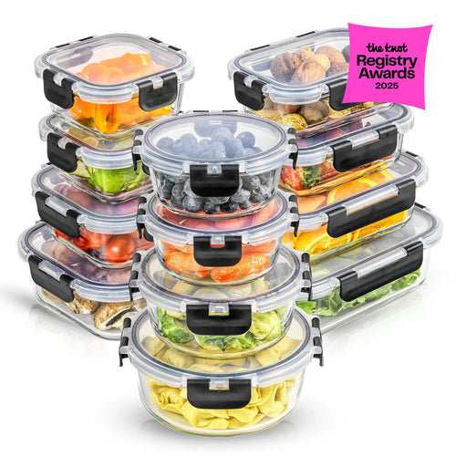 12 Glass Storage Containers with Leak proofLids Set