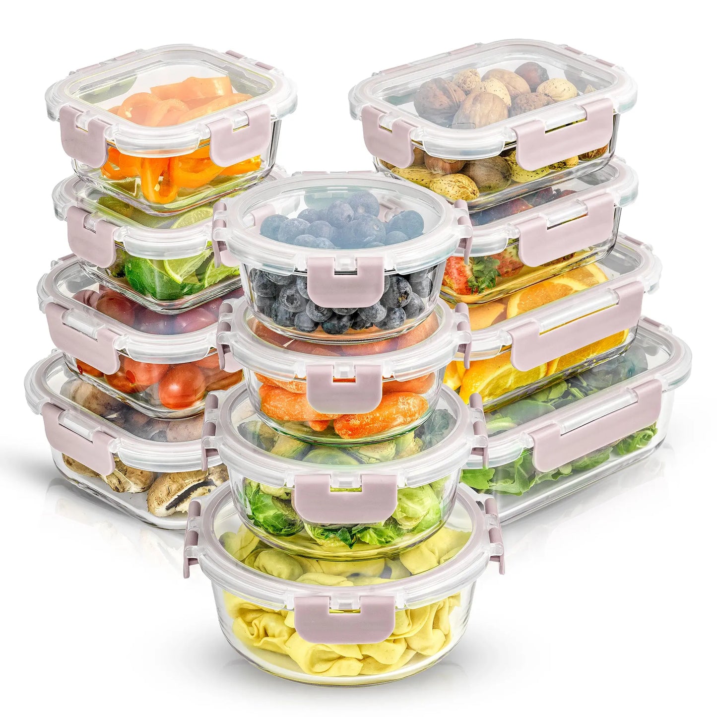 12 Glass Storage Containers with Leak proofLids Set