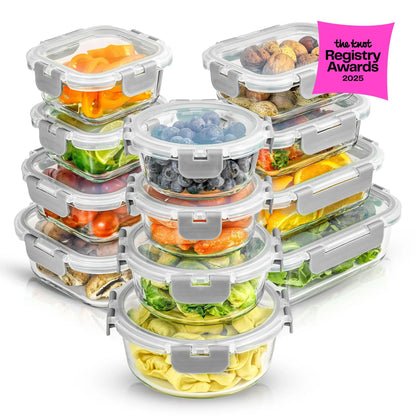 12 Glass Storage Containers with Leak proofLids Set