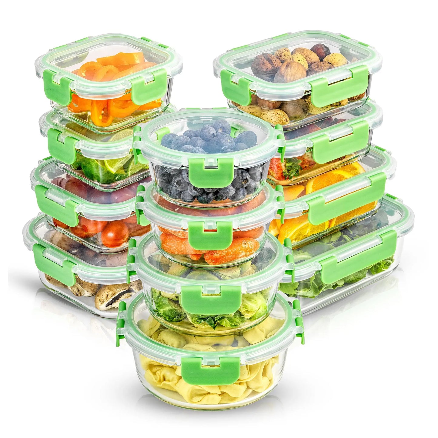 12 Glass Storage Containers with Leak proofLids Set