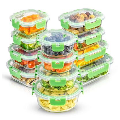 12 Glass Storage Containers with Leak proofLids Set