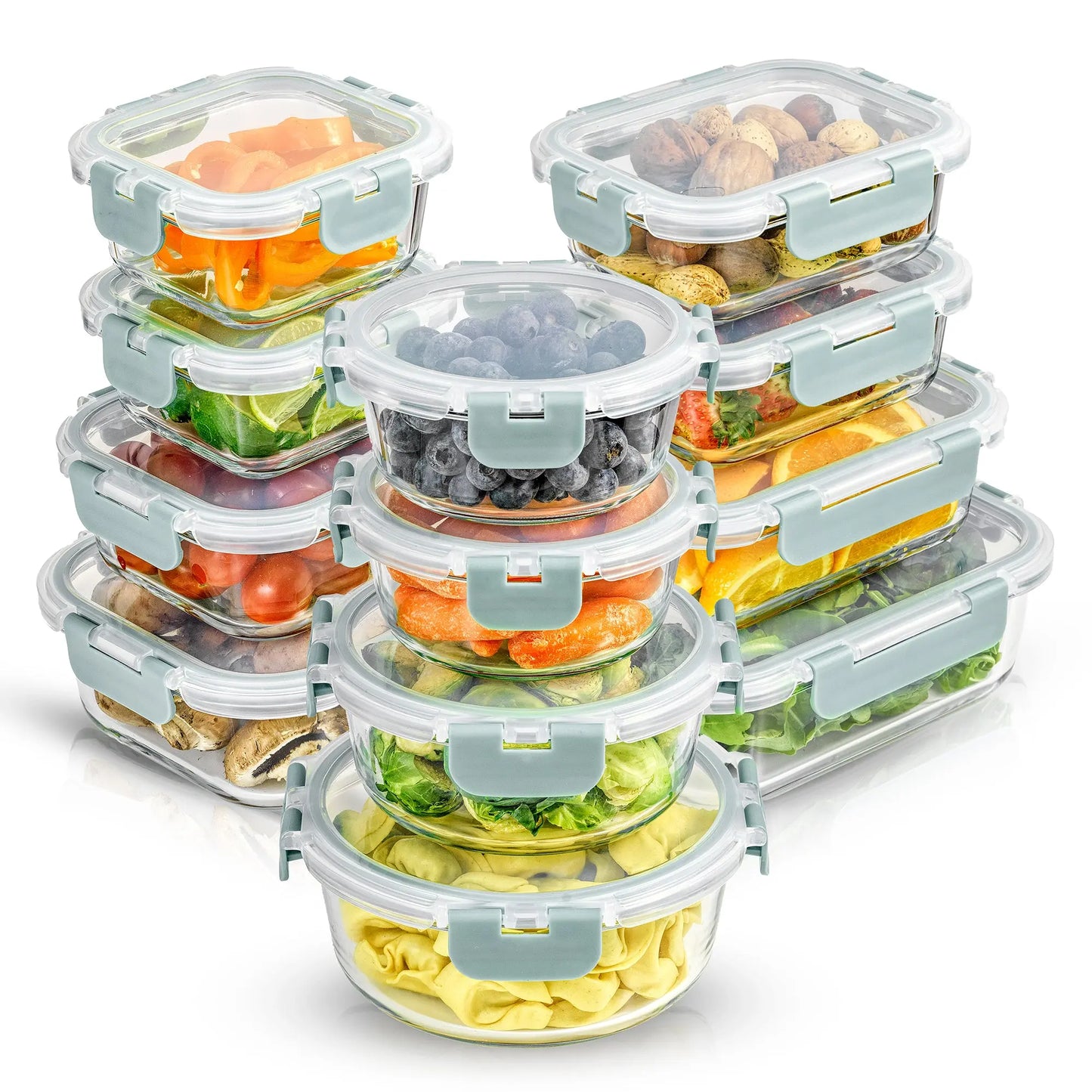 12 Glass Storage Containers with Leak proofLids Set
