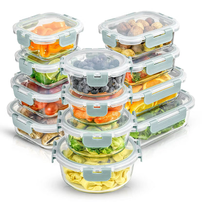 12 Glass Storage Containers with Leak proofLids Set