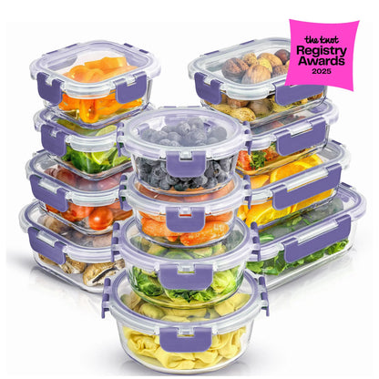 12 Glass Storage Containers with Leak proofLids Set