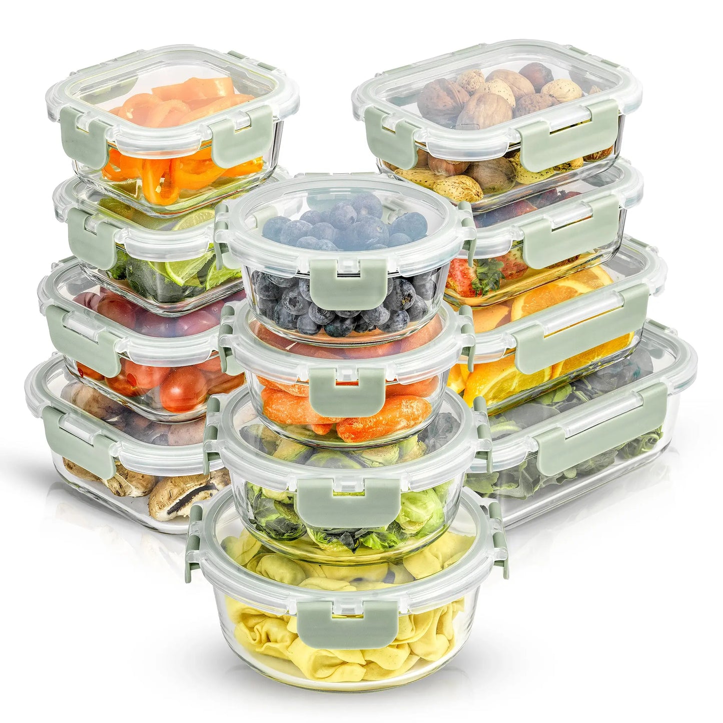 12 Glass Storage Containers with Leak proofLids Set