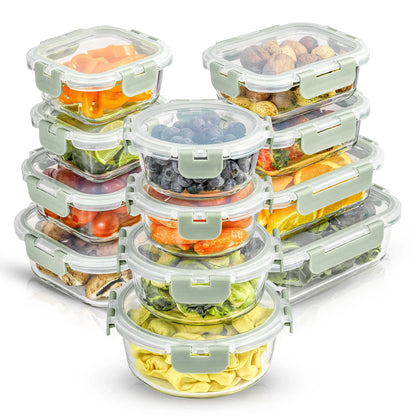 12 Glass Storage Containers with Leak proofLids Set