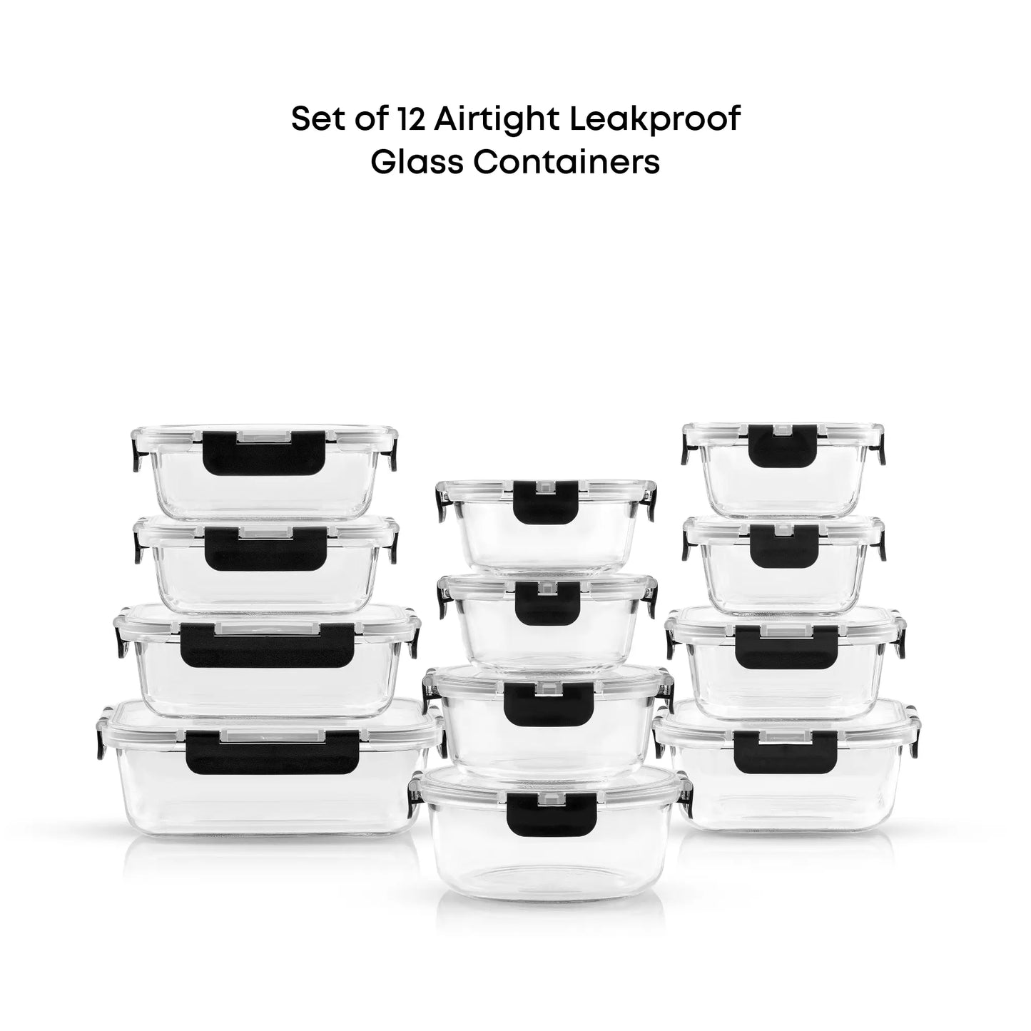 12 Glass Storage Containers with Leak proofLids Set